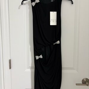Zara Black Mini Dress with Bow Details